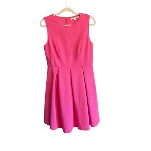 Boden Fit & Flare Pink Dress-Ribbed Fabric- ZipClosure-Pleated Skirt-UK14/US 10